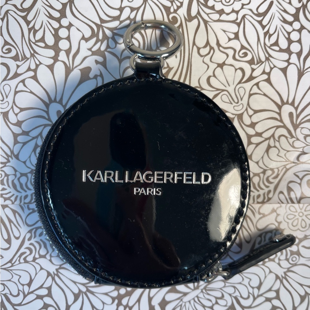 Karl Lagerfeld Paris Patent leather zip around rounded Coin Pouch